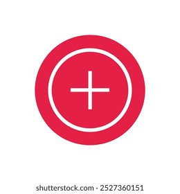 Plus sign icon. Positive symbol. Add vector in red circle. Flat design style.