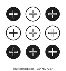 Plus sign icons. Addition symbol Vector. Medical cross graphic. Positive mark button.