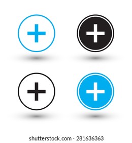 Plus Sign Icons. Plus Sign Buttons. Vector Illustration.