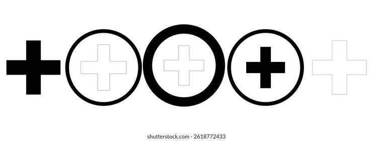 Plus sign icons set in transparent background. Add more  illustration of plus add button .