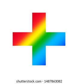 plus sign isolated on white background, clip art addition or plus rainbow colorful, illustration flat lay of math symbol, icon to add for logo and app design