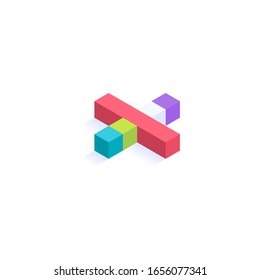 Plus sign Isometric colorful cubes 3d design, three-dimensional letter vector illustration isolated on white background