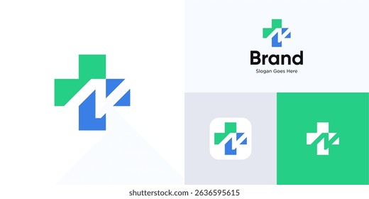 Plus sign with letter N in negative space, logo icon design vector illustration element editable, Simple modern symbol cross mark combination with initial alphabet for brand identity, business company