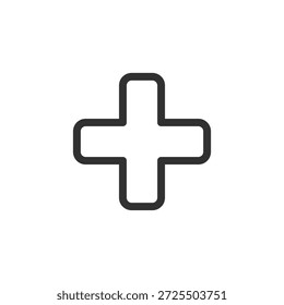 Plus sign, linear icon. Add action and positive value. Line with editable stroke.