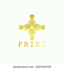 Más logotipo de signo con forma de huella dactilar.