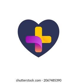 Plus sign logo on heart background