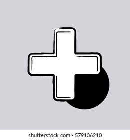 the plus sign lying on the circle, surrounded by gray
