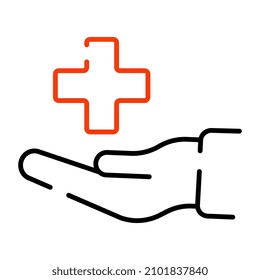 Plus Schild auf der Hand, auf der die medizinische Versorgung gezeigt wird

