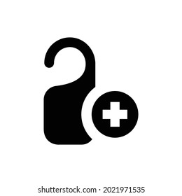 Plus sign on Hotel door label vector icon, isolated on white background