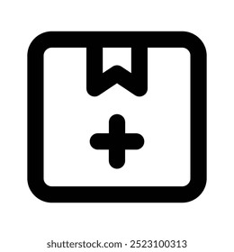 Plus sign on package showing concept icon of add product