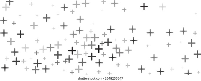 Além disso, assine um padrão uniforme em tons de tons de cinza. Fundo abstrato com símbolos cruzados repetidos para projetos com temas matemáticos ou de saúde. Ilustração vetorial.