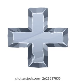 Plus sign stone board with sharp jagged edges and rough surface, giving it a fractured look. Stone element for game and web. Ui or gui design element. Vector cartoon illustration