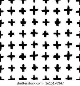 Plus signs and crosses seamless pattern of brush strokes. Vector monochrome grunge texture from X. Scandinavian background for printing on textiles, paper, Wallpaper, print on t-shirts