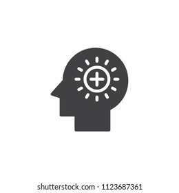 Plus signs in human head vector icon. filled flat sign for mobile concept and web design. Positive think simple solid icon. Symbol, logo illustration. Pixel perfect vector graphics