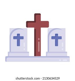 Plus signs on stone denoting flat icon of graveyard 

