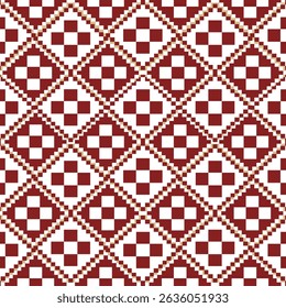 Plus signs together form a flower seamless geometric pattern with dots.Design style that draws inspiration from digital graphics, 8-bit video games, and computer art.