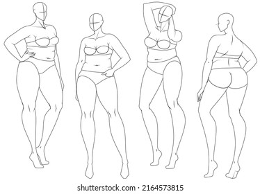 Plus Size 10 Heads Fashion Figure Templates  Exaggerated Croquis for Fashion Design   Illustration  Vector Illustration