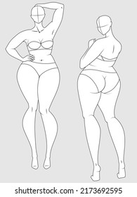 Plus Size 10 Heads Fashion Figure Templates. Exaggerated Croquis for Fashion Design and Illustration