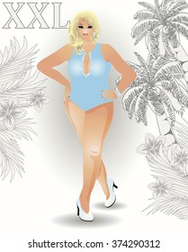 Plus size attractive girl, vector illustration