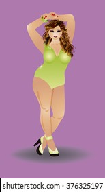 Plus size attractive girl, vector illustration