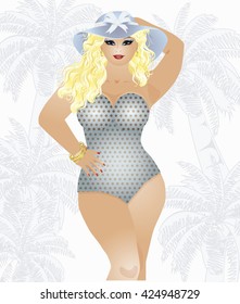 Plus size attractive sexy blonde girl, vector illustration
