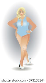 Plus size beautiful girl, vector illustration
