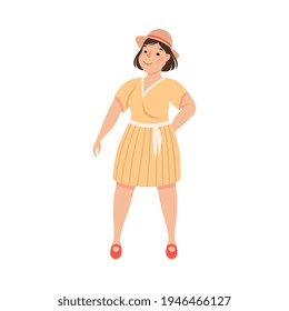 Plus Size Brunette Woman Standing and Smiling Vector Illustration