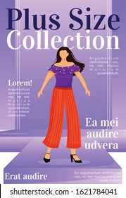 Plus Size Collection Magazine Cover Template. Runway Outfits. Fashion News. Journal Mockup Design. Vector Page Layout With Flat Character. Style Guide Advertising Cartoon Illustration With Text Space