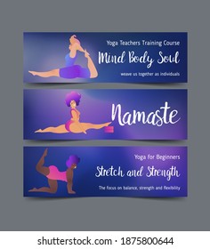 Plus size curvy lady doing yoga class.  Yoga card design. Colorful template for spiritual retreat or yoga studio. Ornamental business cards, oriental pattern. Vector 