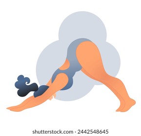 Plus size curvy lady doing yoga class. Vector illustration isolated on white. Online home workout concept. Body positive. Attractive overweight woman. 