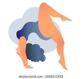 Plus size curvy lady doing yoga class. Vector illustration isolated on white. Online home workout concept. Body positive. Attractive overweight woman. 