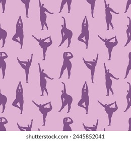 Nahtloses Muster mit Plus Size Tanzenden Frauen Silhouetten. flache Vektorillustration