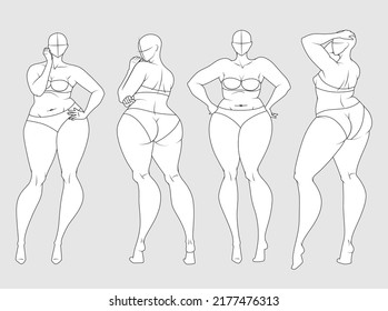 Plus Size Fashion Figure Templates. Exaggerated Croquis for Fashion Design and Illustration