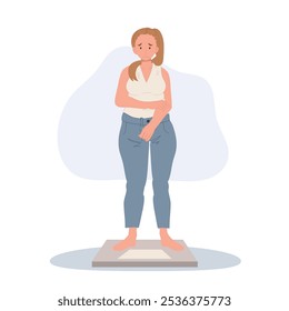Plus Size Female Checking Weight on Scale, Reflecting on Body Image, Health, and Self-Worth