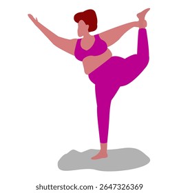 Plus size fitness girl practicing yoga. woman performing a yoga pose known as the Dancer's Pose, or Natarajasana.