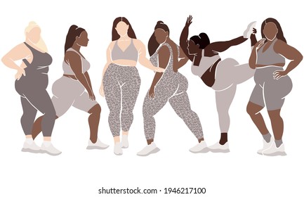 Plus size Fitness Woman Clipart, Afro Girl Curvy Clipart, Abstract Female Figure, Faceless Modern Clipart.