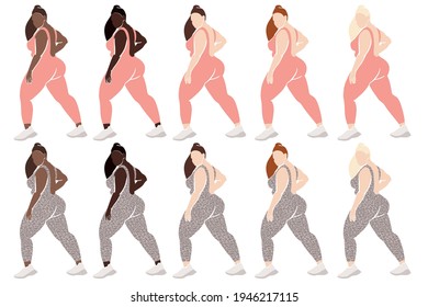 Plus Size Fitness Woman Clipart, Afro Girl Curvy Clipart, Abstract Female Figure, Faceless Modern Clipart.