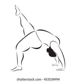 Plus size flexible sporty woman doing yoga fitness. Activity for everyone. Body positive. Vector illustration, eps 10.