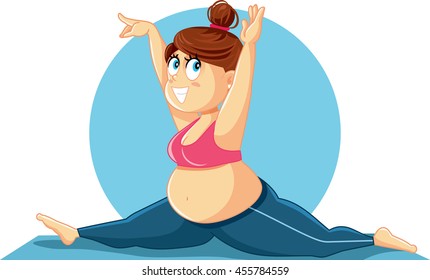 Plus Size Girl Doing the Splits Vector Cartoon - Illustration of a fitness woman stretching her legs on a yoga mat 
