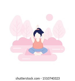 Plus Size Girl Doing Yoga Vector Cartoon.