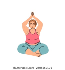 Plus size Girls Practice Yoga With Confidence And Strength, Embracing Body And Its Capabilities, Dispelling Stereotypes Of Physical Fitness And Beauty Standards. Cartoon People Vector Illustration