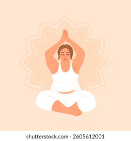 Plus size Girls Practice Yoga With Confidence And Strength, Embracing Body And Its Capabilities, Dispelling Stereotypes Of Physical Fitness And Beauty Standards. Cartoon People Vector Illustration