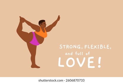 Plus size Girls Practice Yoga With Confidence And Strength, Embracing Body And Its Capabilities, Dispelling Stereotypes Of Physical Fitness And Beauty Standards. Cartoon People Vector Illustration