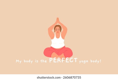 Plus size Girls Practice Yoga With Confidence And Strength, Embracing Body And Its Capabilities, Dispelling Stereotypes Of Physical Fitness And Beauty Standards. Cartoon People Vector Illustration