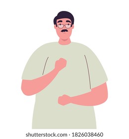 plus size man cartoon with mustache and glasses design, overweight fashion attractive adult style fashionable weight and curvy theme Vector illustration