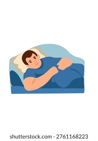 plus size man relaxing in bed cozy lifestyle illustration