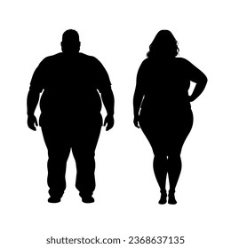 Plus Size man and woman silhouette on white background