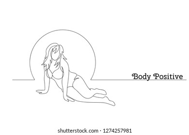 Plus size model hand drawn one line art isolated vector. Body positive sexy curvy  woman silhouette illustration.