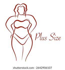 Plus size model woman sketch. Hand drawing style. Fashion logo with overweight. Curvy body icon design. Vector illustration.