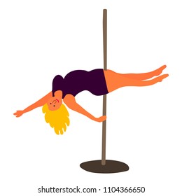 Plus size  pole dance woman. Body positive concept. Cartoon character. Vector illustration. 